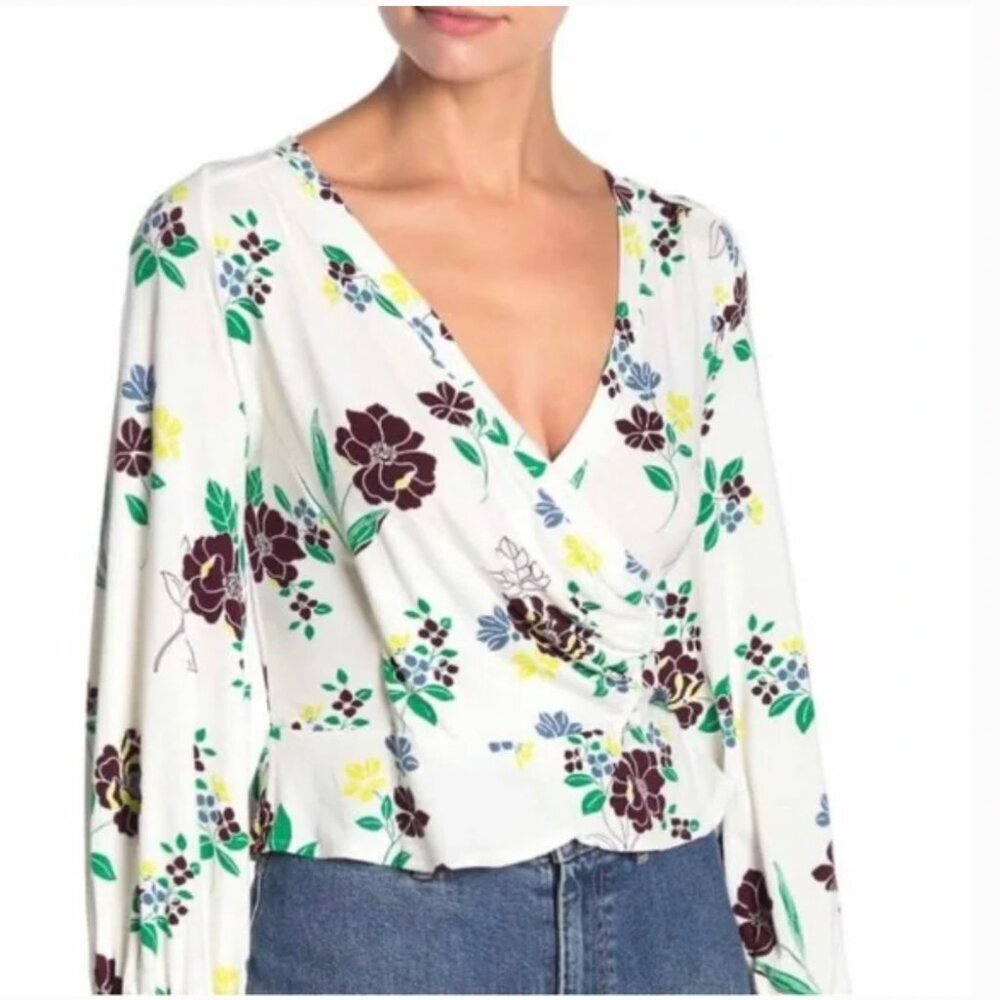 Free People Blouse Womens Small Floral Drape Front Lightweight Boho Top